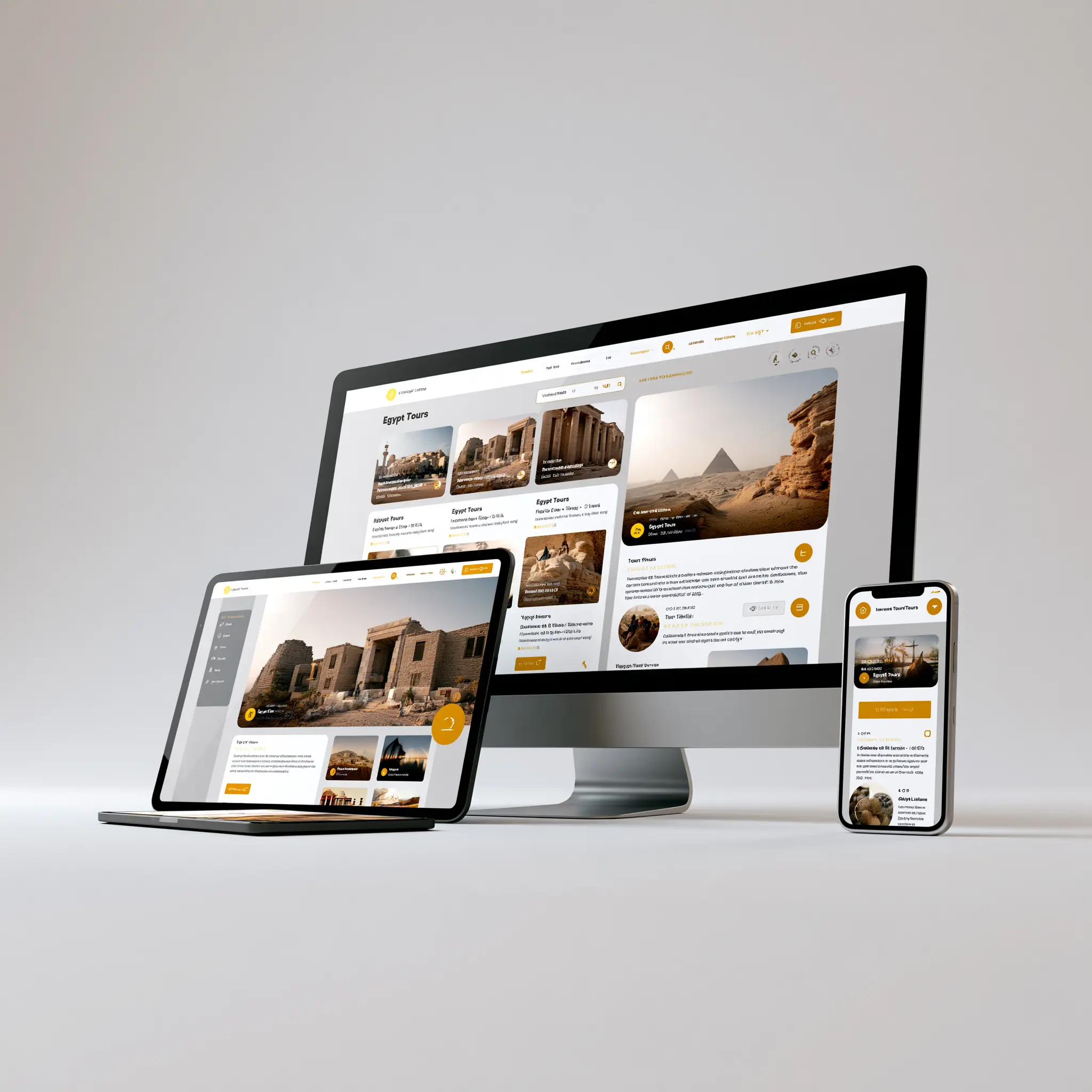 Egypt tourism website by Kemetova, a web design company in Hurghada, shown on laptop, tablet and phone